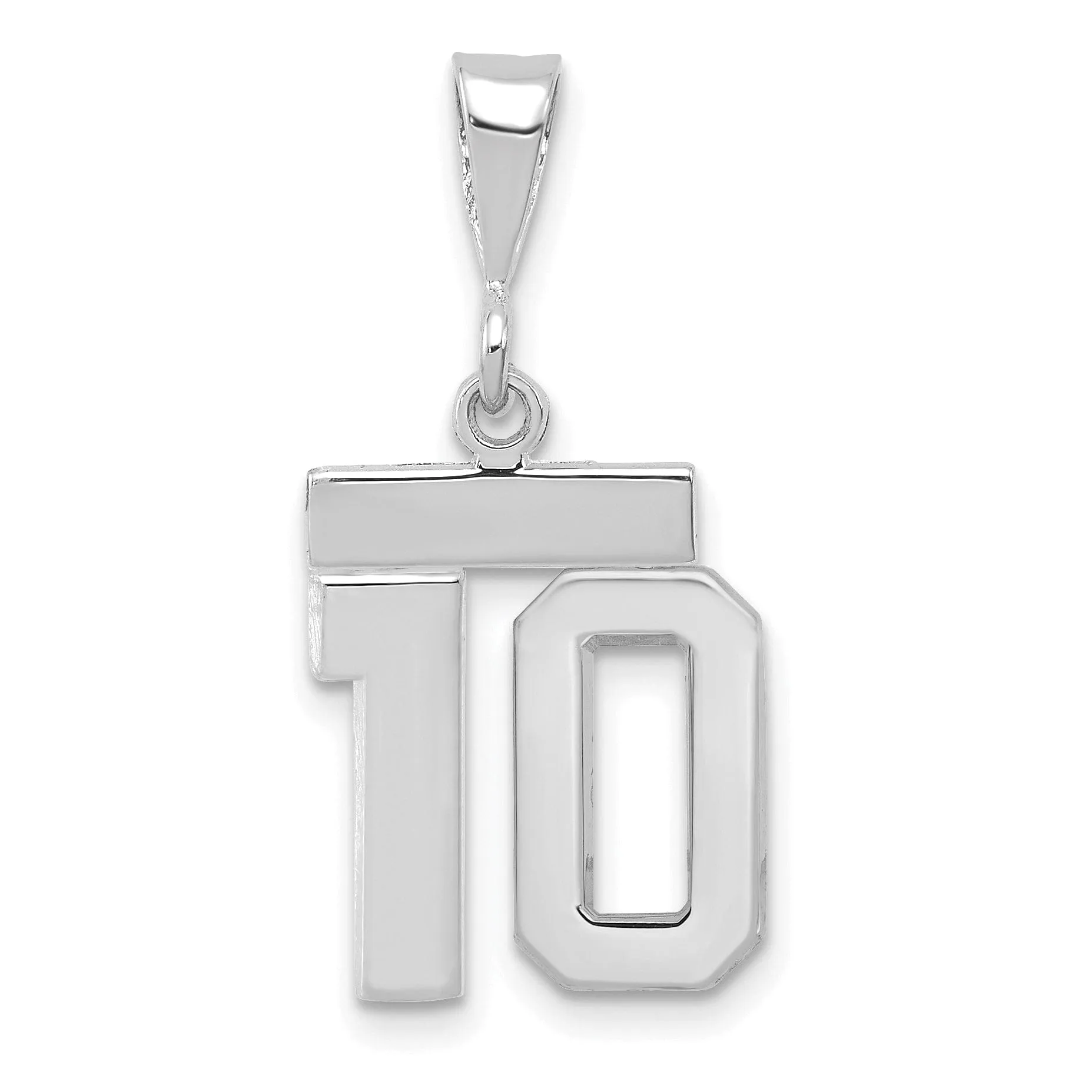 14k White Gold Polished Finish Small Size Number 10 Charm Pendant