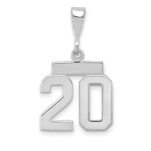 14k White Gold Polished Finish Small Size Number 20 Charm Pendant