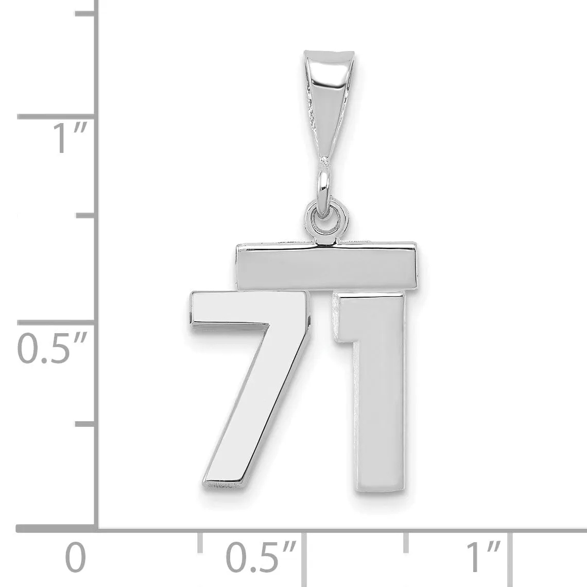 14k White Gold Polished Finish Small Size Number 71 Charm Pendant