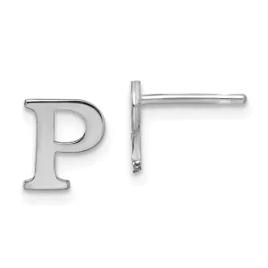 14K White Gold Rhodium Polished Finish Letter P Initial Post Earrings