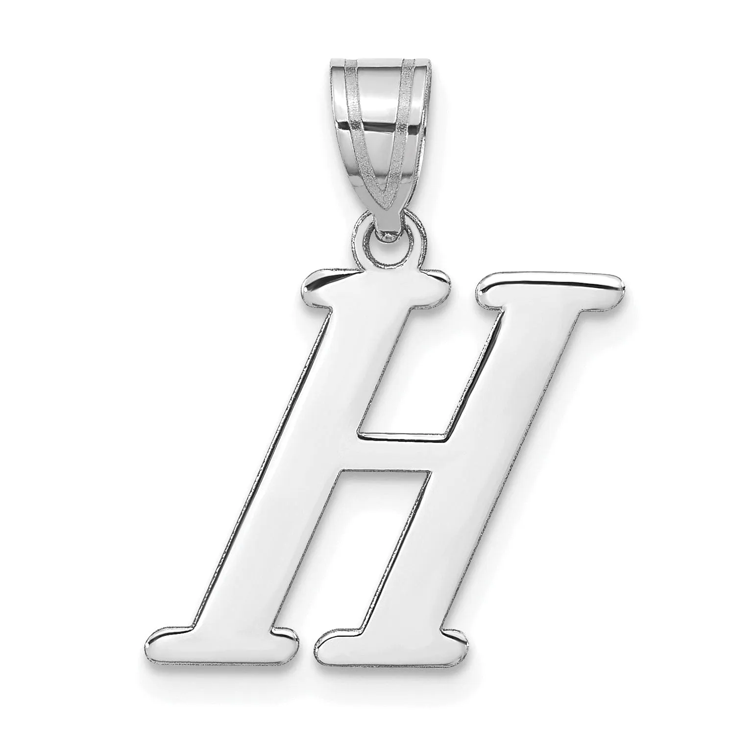 14k White Gold  Slanted Design Letter H Initial Charm Pendant