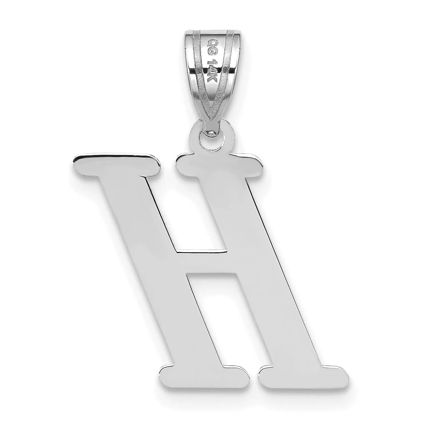 14k White Gold  Slanted Design Letter H Initial Charm Pendant