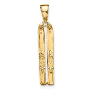 14k Yellow Gold 3D Two Snow Skis Charm Pendant