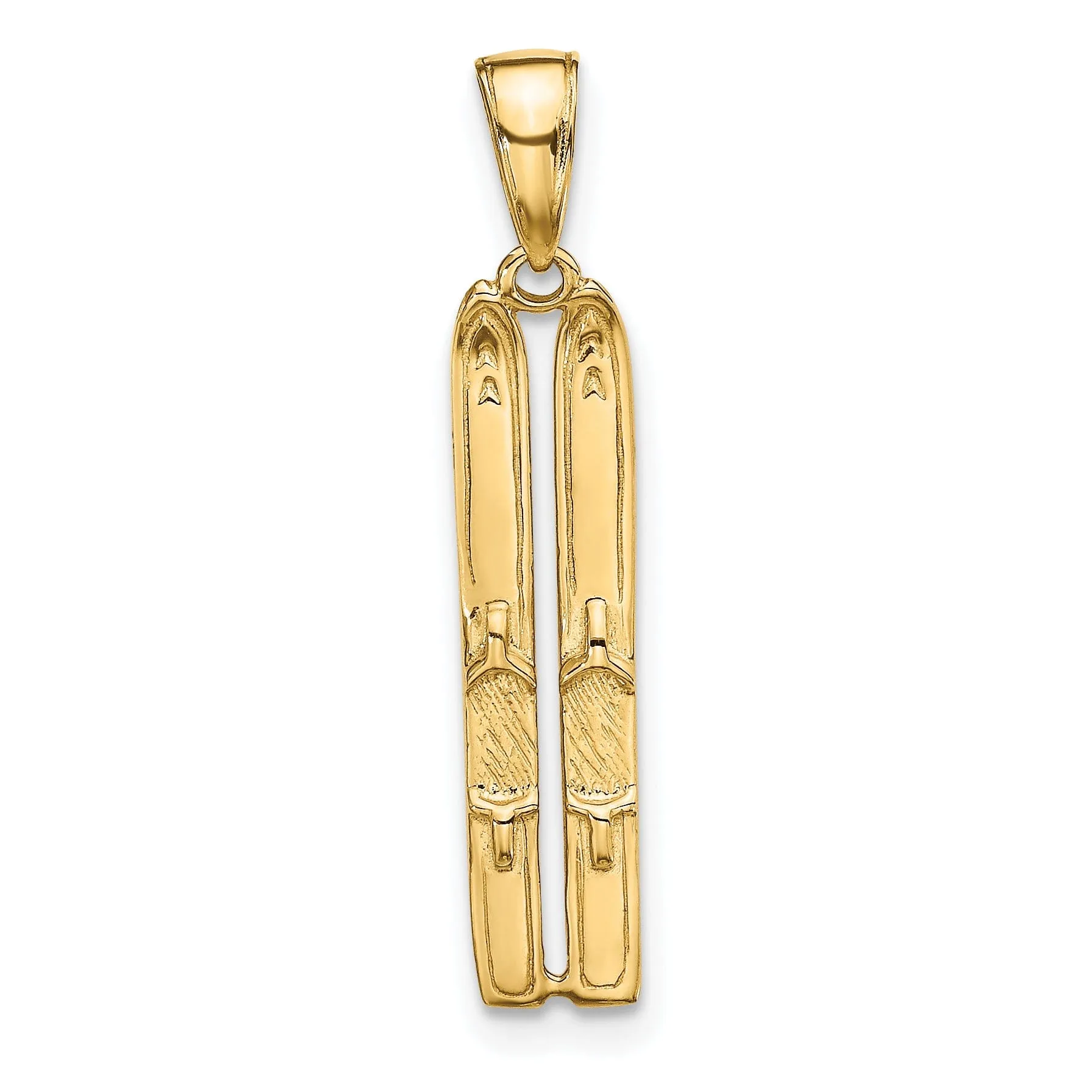 14k Yellow Gold 3D Two Snow Skis Charm Pendant