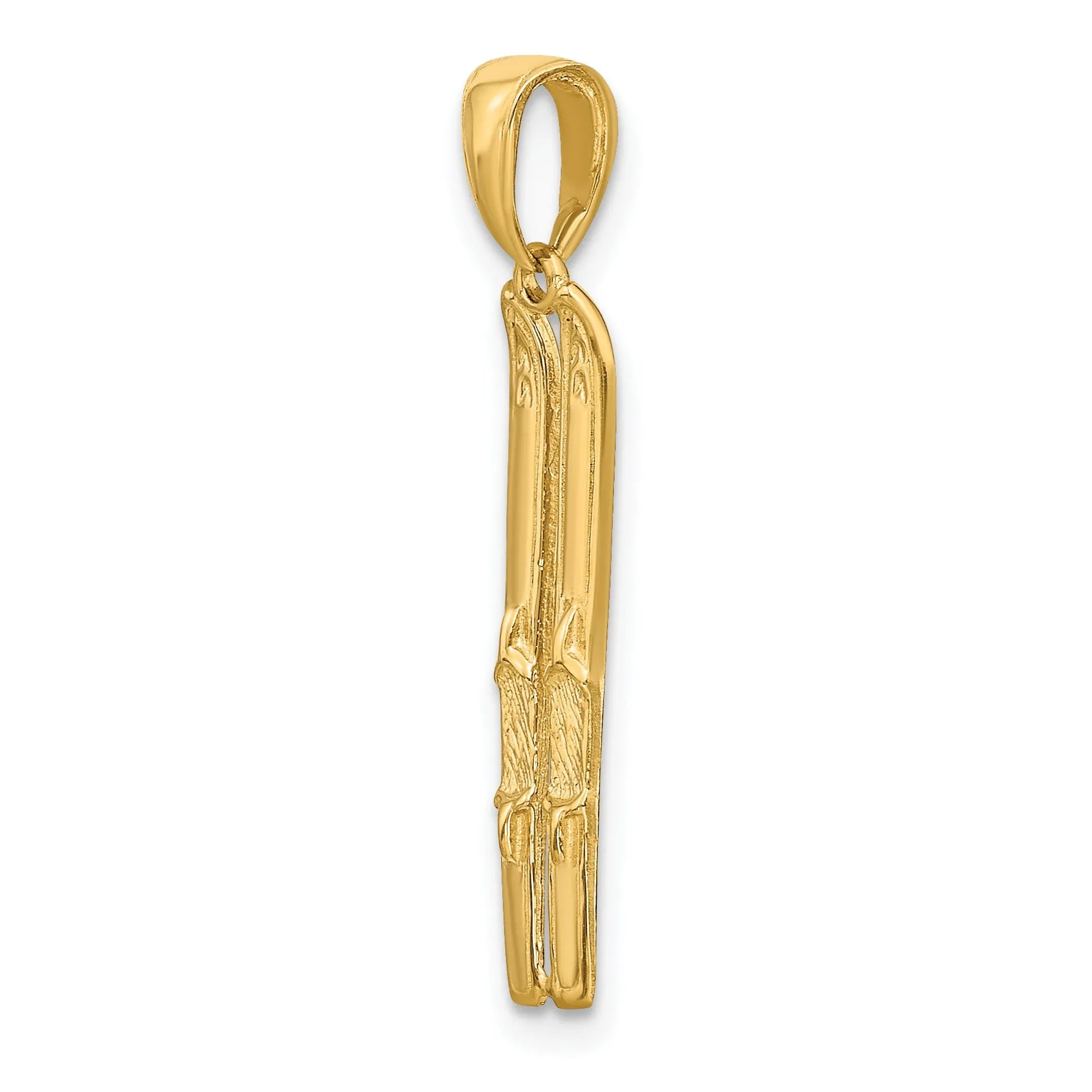 14k Yellow Gold 3D Two Snow Skis Charm Pendant