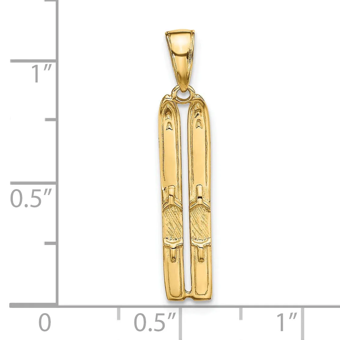 14k Yellow Gold 3D Two Snow Skis Charm Pendant