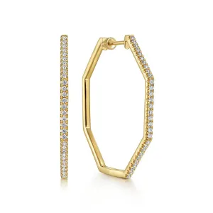 14K Yellow Gold 40mm Diamond Classic Hoop Earrings