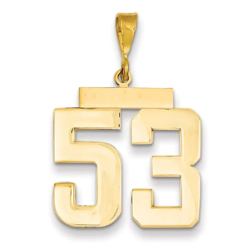 14k Yellow Gold Polished Finish Large Size Number 53 Charm Pendant