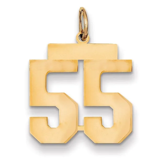 14K Yellow Gold Polished Finish Medium Size Number 55 Charm Pendant