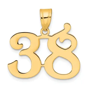 14k Yellow Gold Polished Finish Number 38 Charm Pendant