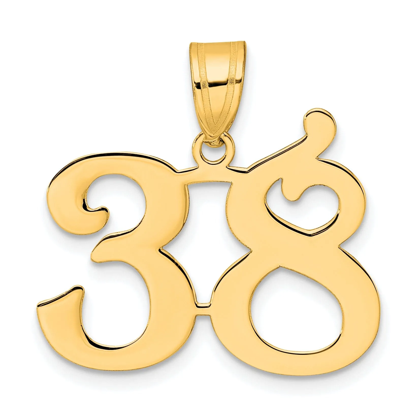 14k Yellow Gold Polished Finish Number 38 Charm Pendant