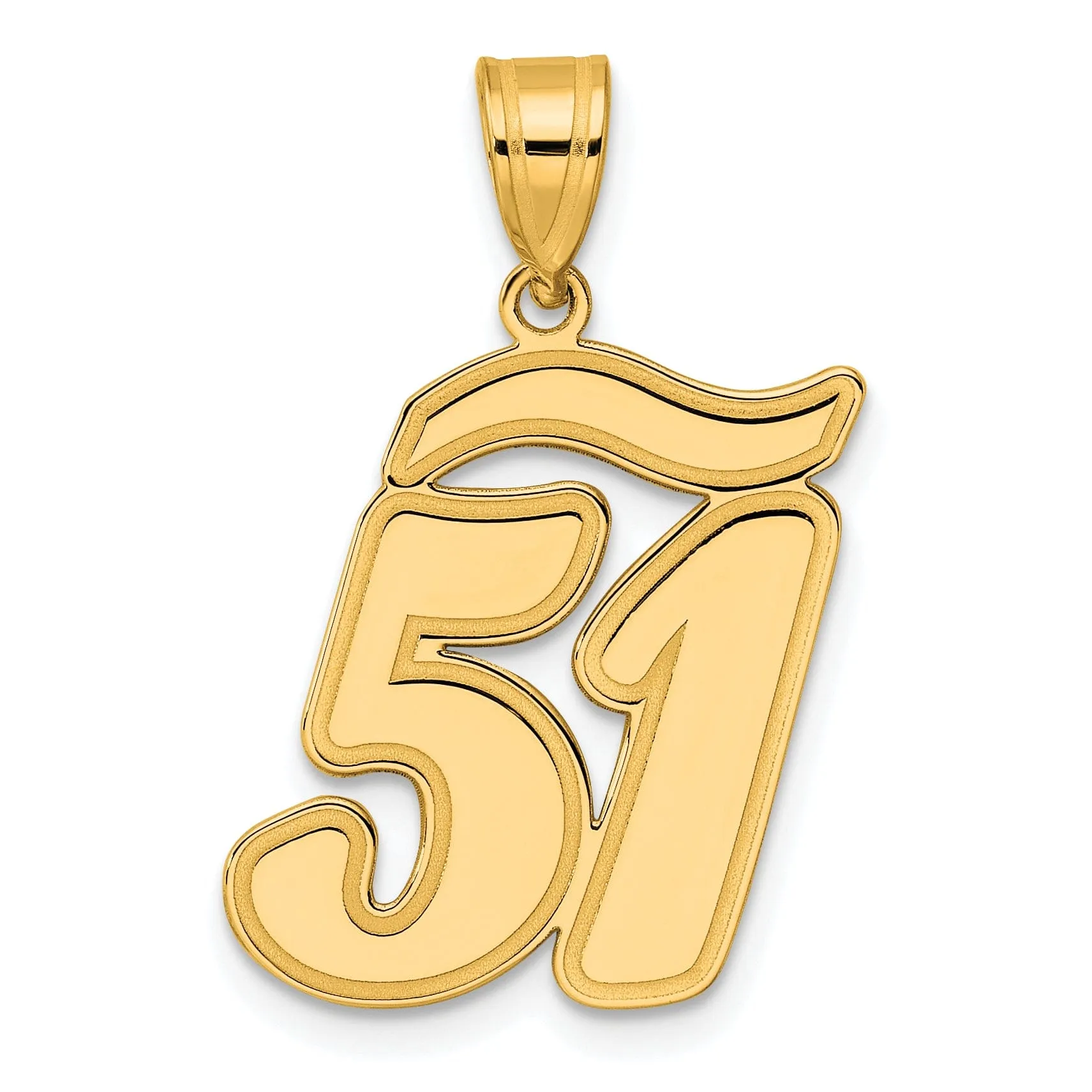 14k Yellow Gold Polished Finish Script Design Number 51 Charm Pendant