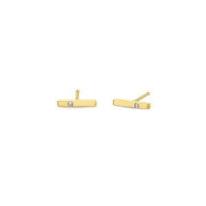 14k Yellow Gold Single Diamond Thin Bar Stud Earring