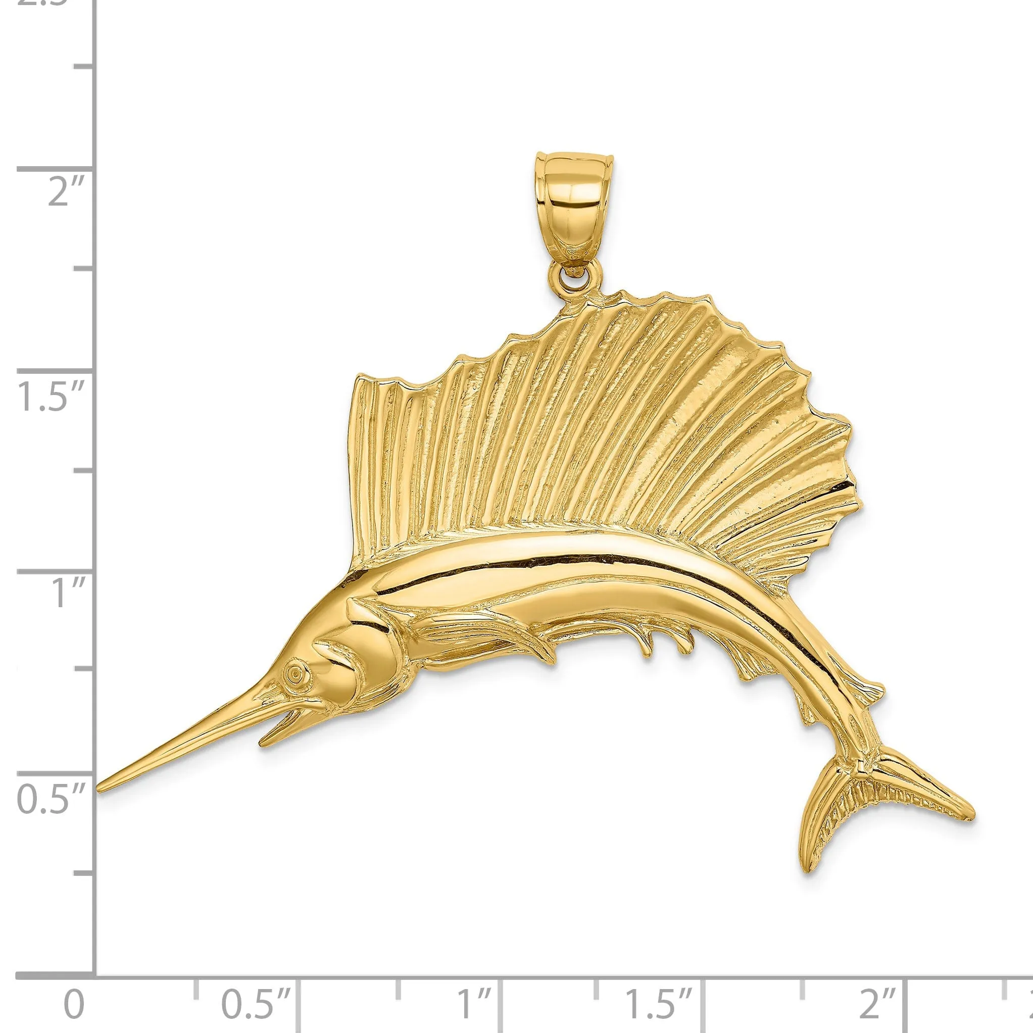 14k Yellow Gold Textured Polished Finish Sailfish Charm Pendant