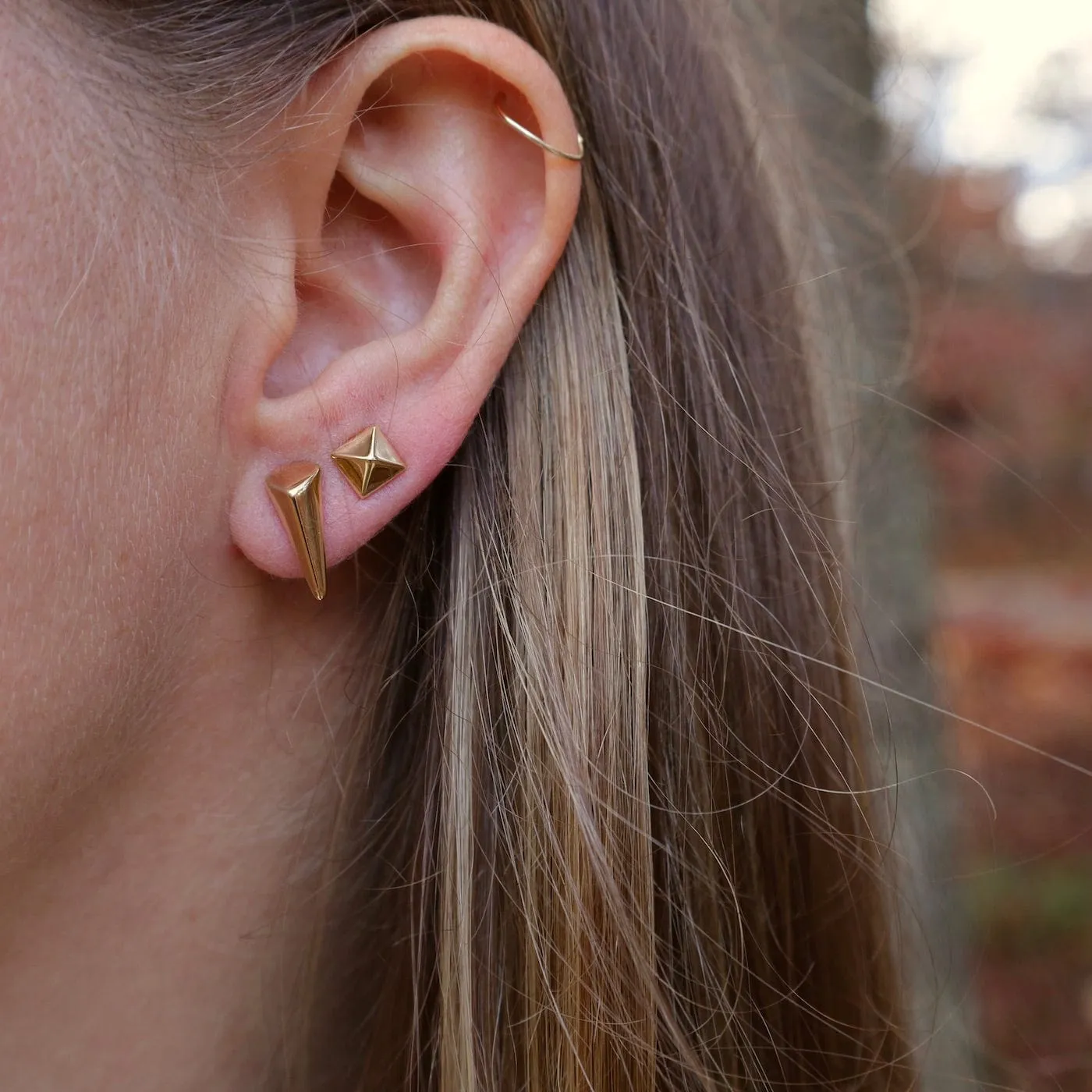 14k Yellow Spike Stud Earring