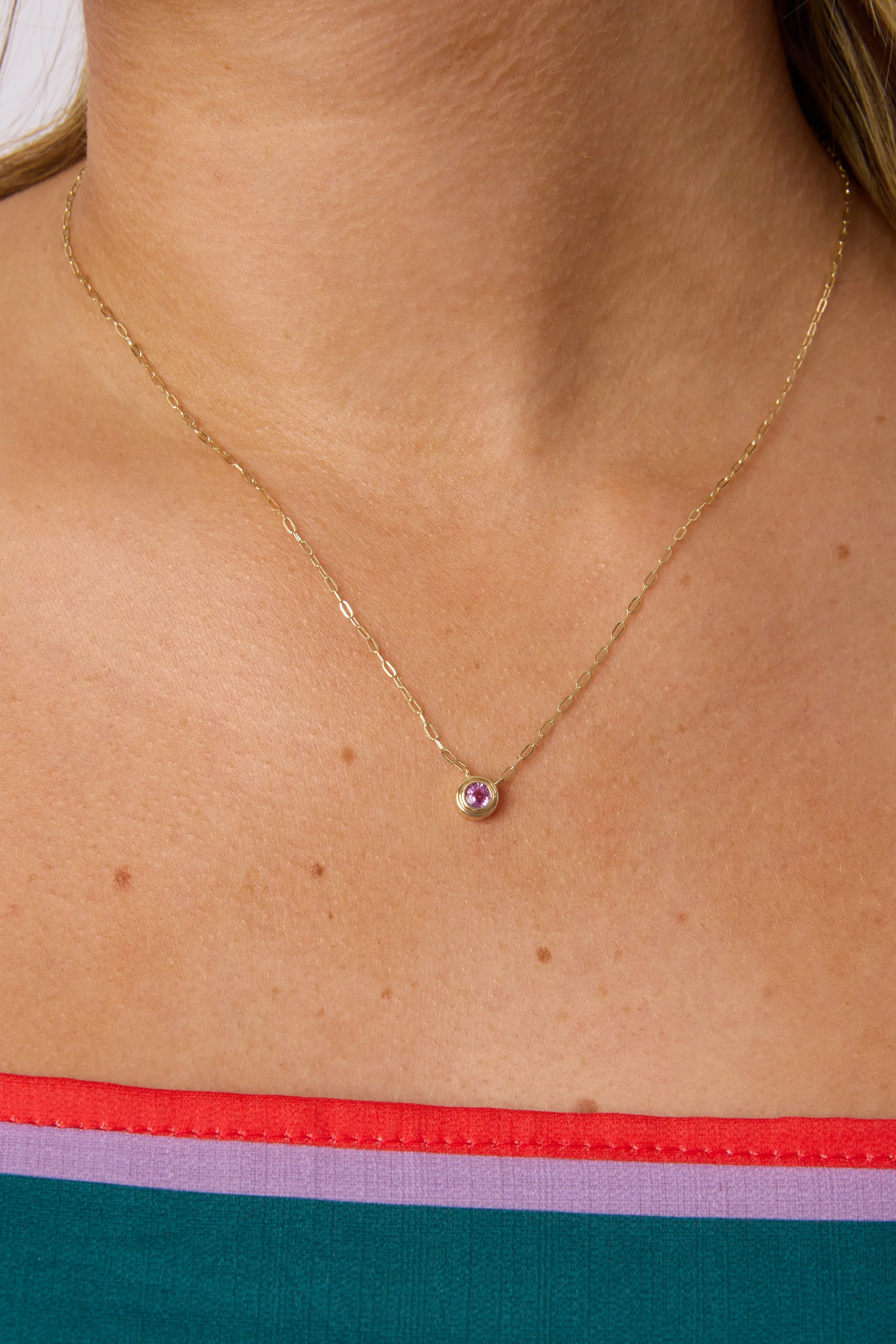 14KY Pink Sapphire Bezel Necklace