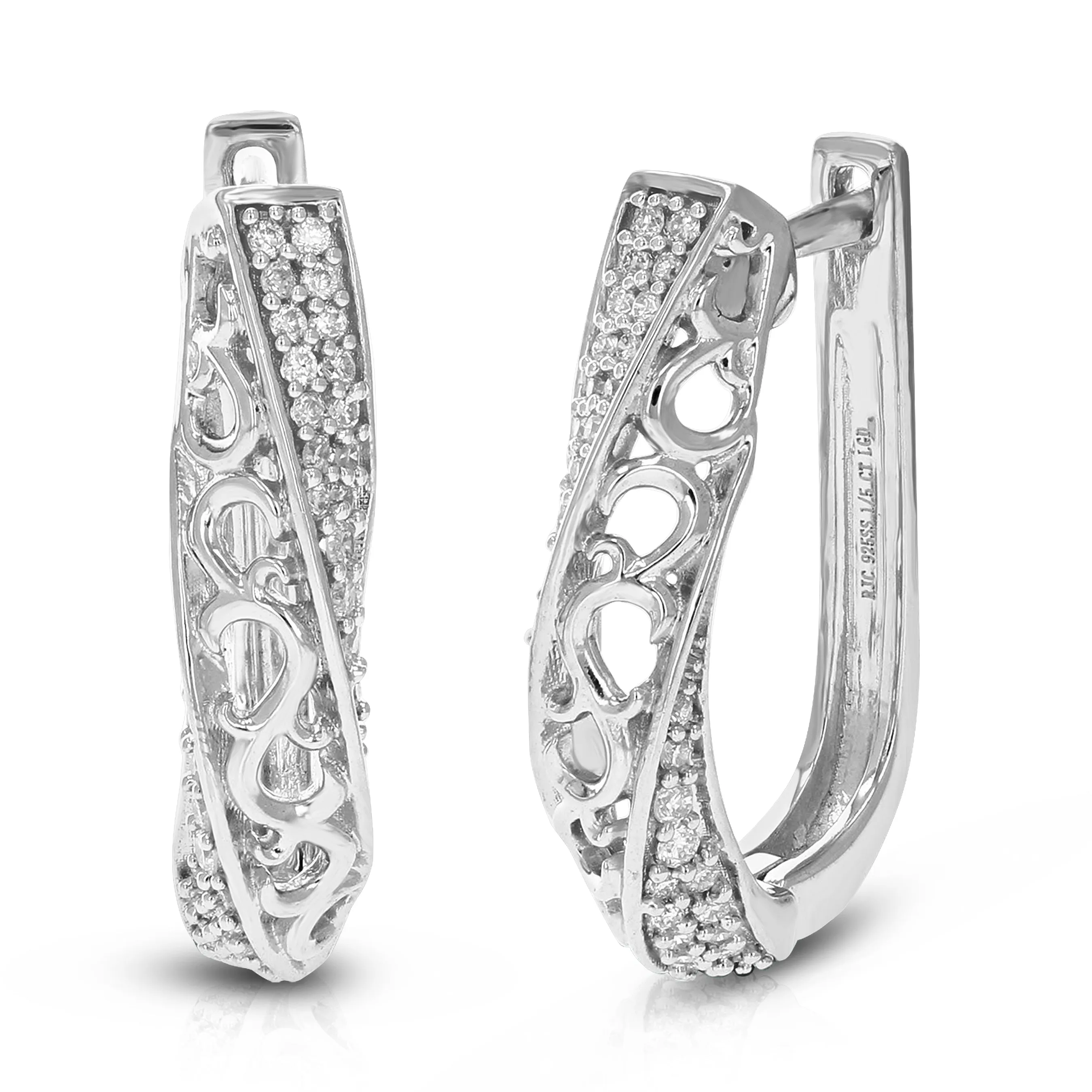 1/5 cttw 66 Stones Round Lab Grown Diamond Hoop Earrings .925 Sterling Silver Prong Set 1/2 Inch