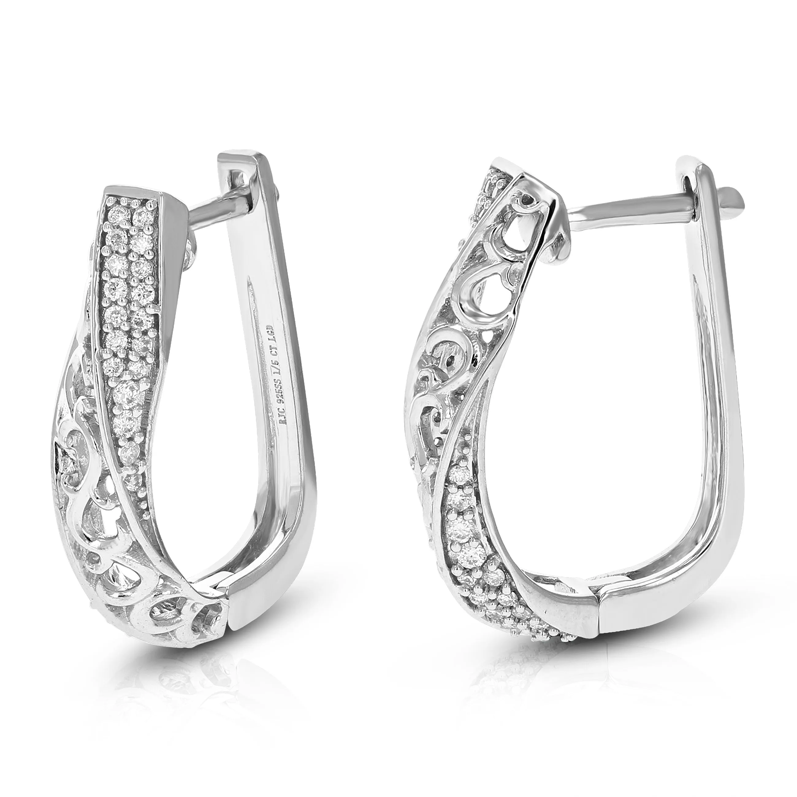 1/5 cttw 66 Stones Round Lab Grown Diamond Hoop Earrings .925 Sterling Silver Prong Set 1/2 Inch