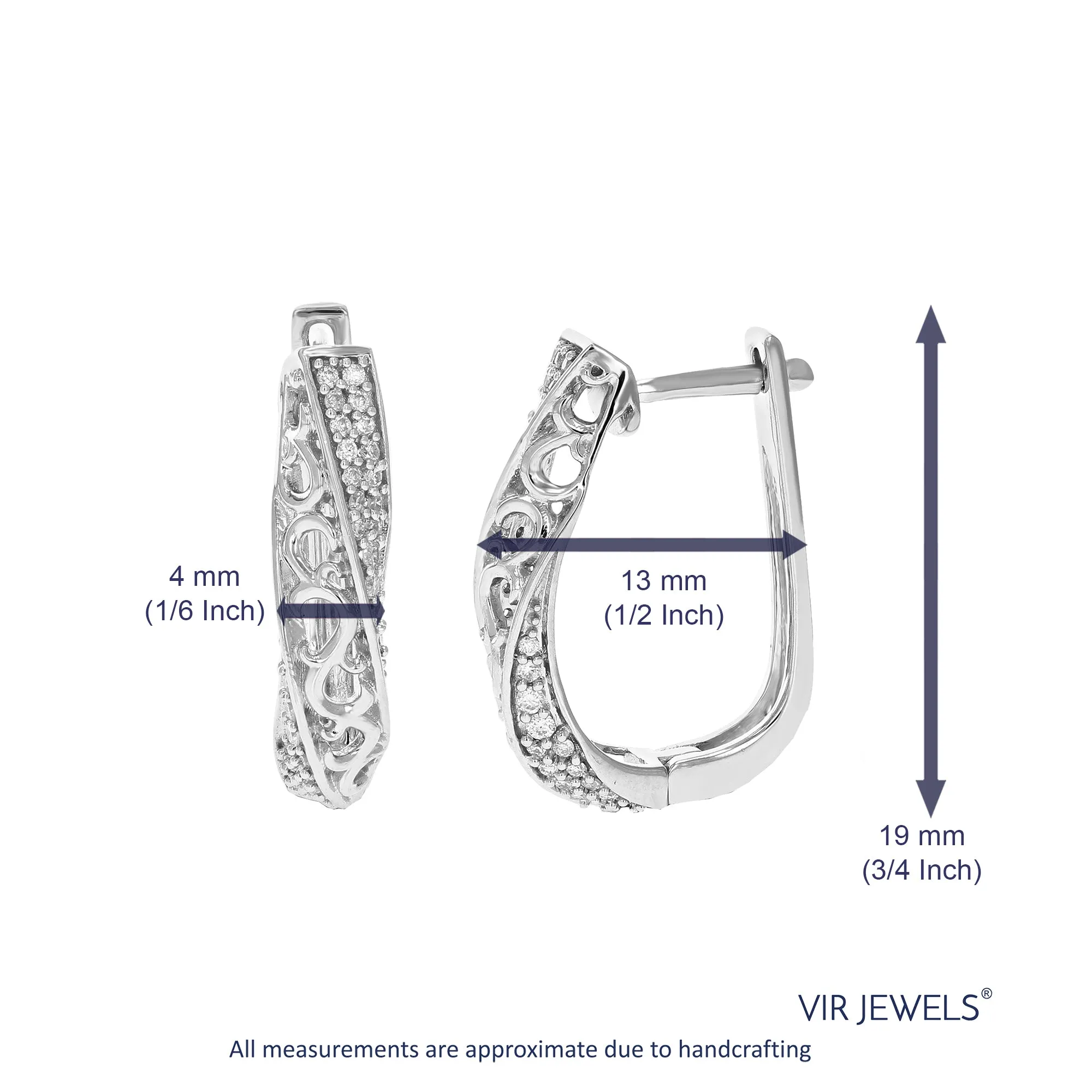 1/5 cttw 66 Stones Round Lab Grown Diamond Hoop Earrings .925 Sterling Silver Prong Set 1/2 Inch