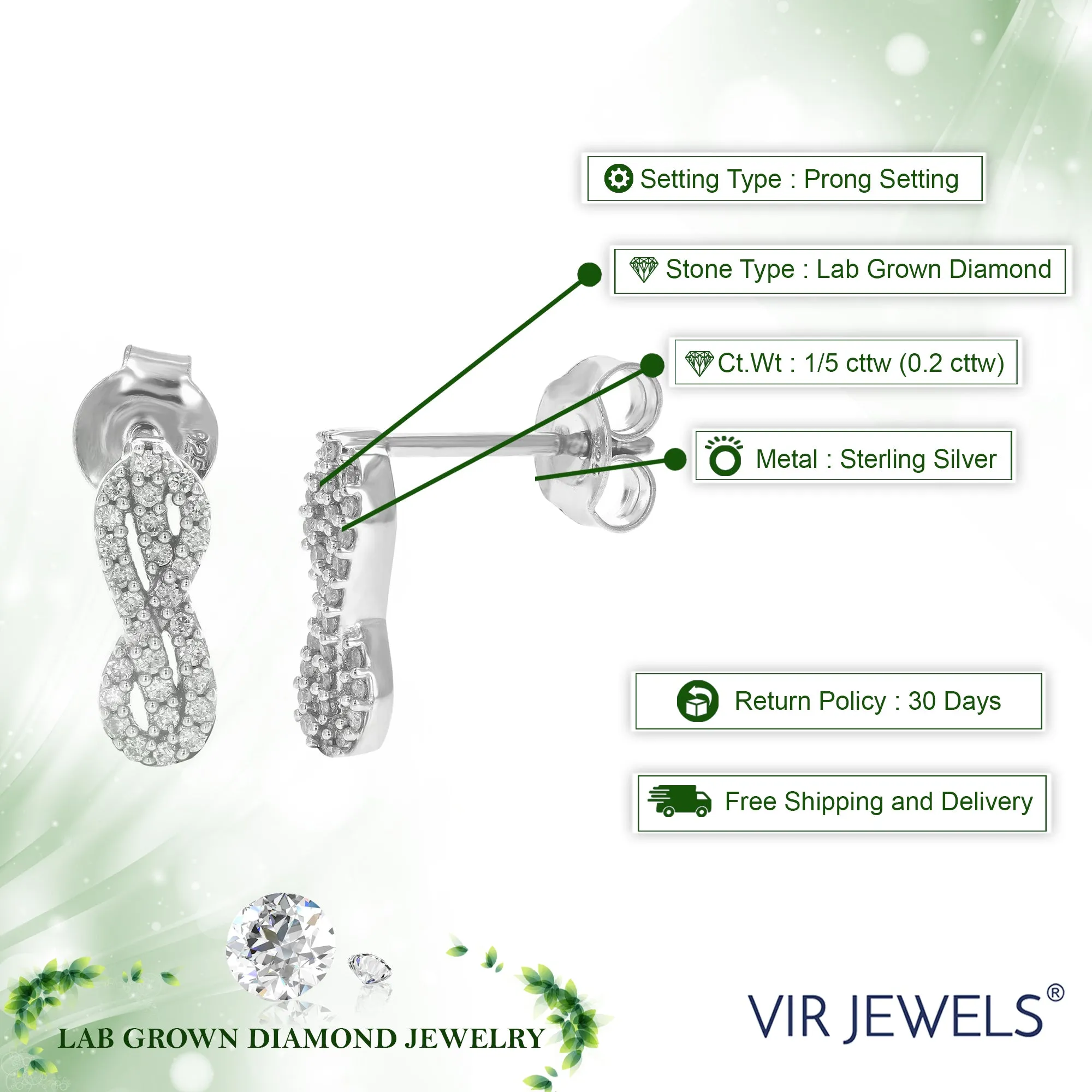 1/5 cttw Round Lab Grown Diamond Dangle Earrings .925 Sterling Silver Prong Set 1/2 Inch