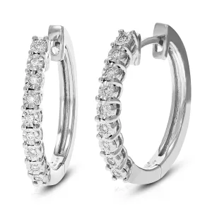 1/6 cttw Round Lab Grown Diamond Hoop Earrings in .925 Sterling Silver Prong Set