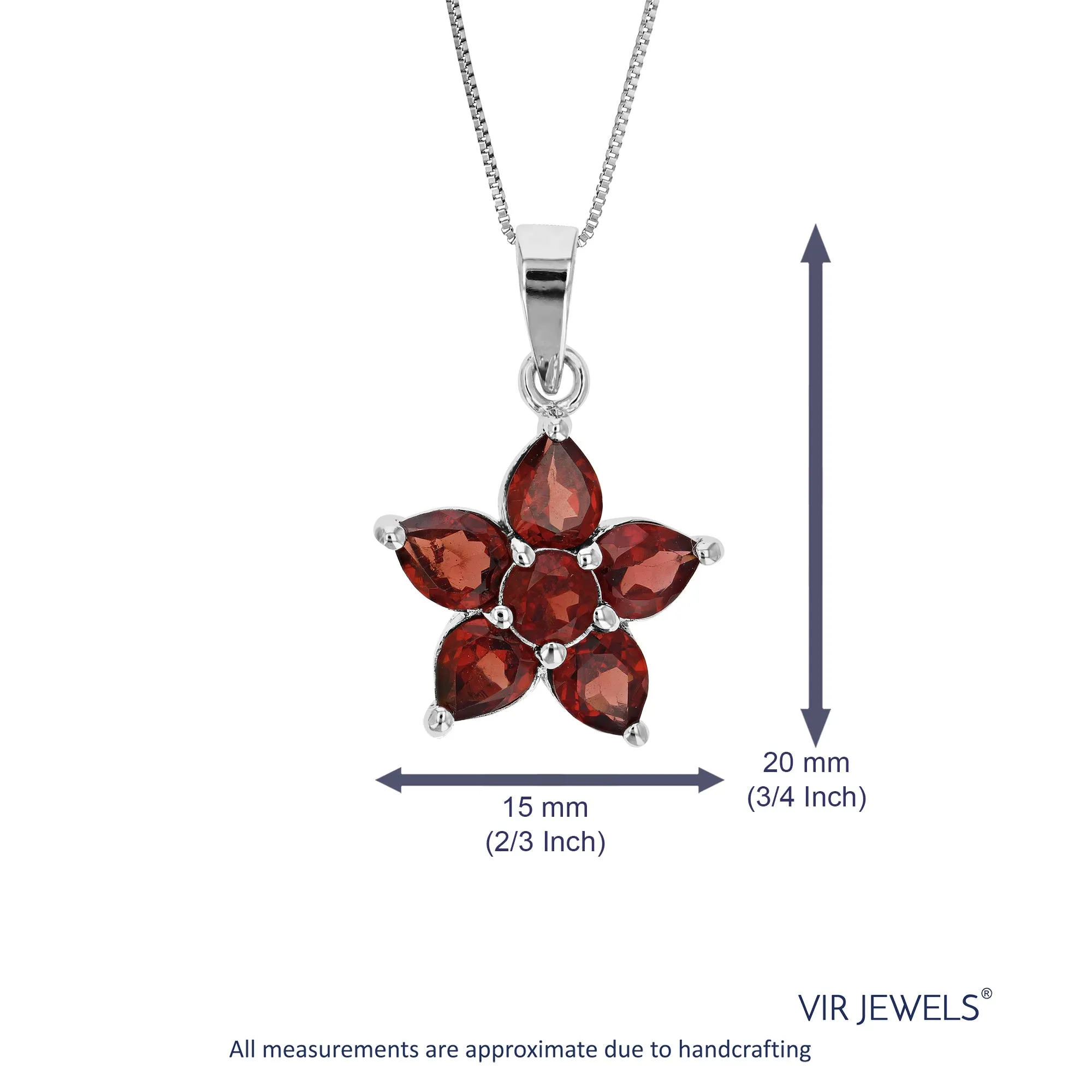 1.60 cttw Pendant Necklace, Garnet Pear Shape Pendant Necklace for Women in .925 Sterling Silver with Rhodium, 18 Inch Chain, Prong Setting