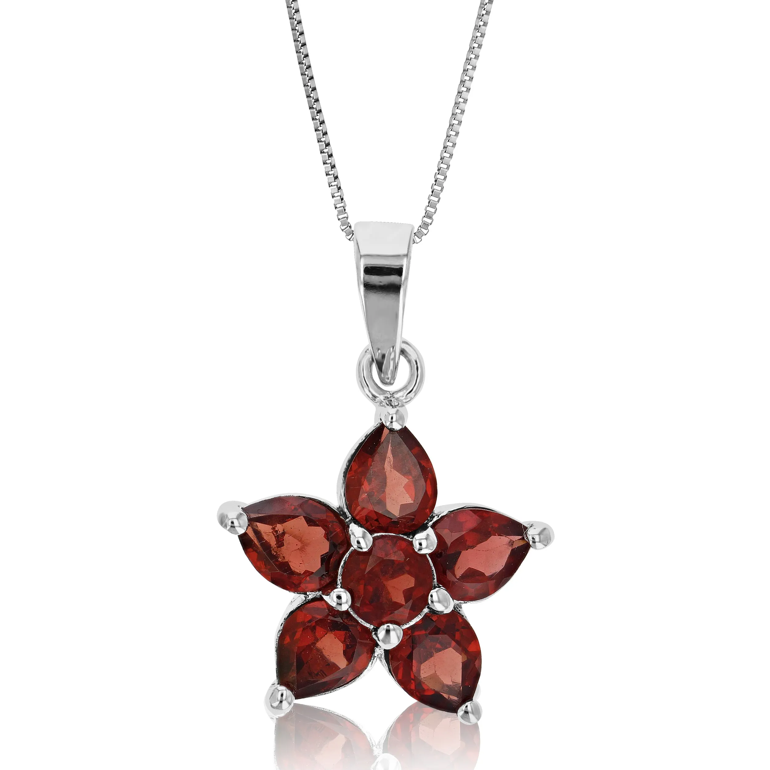 1.60 cttw Pendant Necklace, Garnet Pear Shape Pendant Necklace for Women in .925 Sterling Silver with Rhodium, 18 Inch Chain, Prong Setting