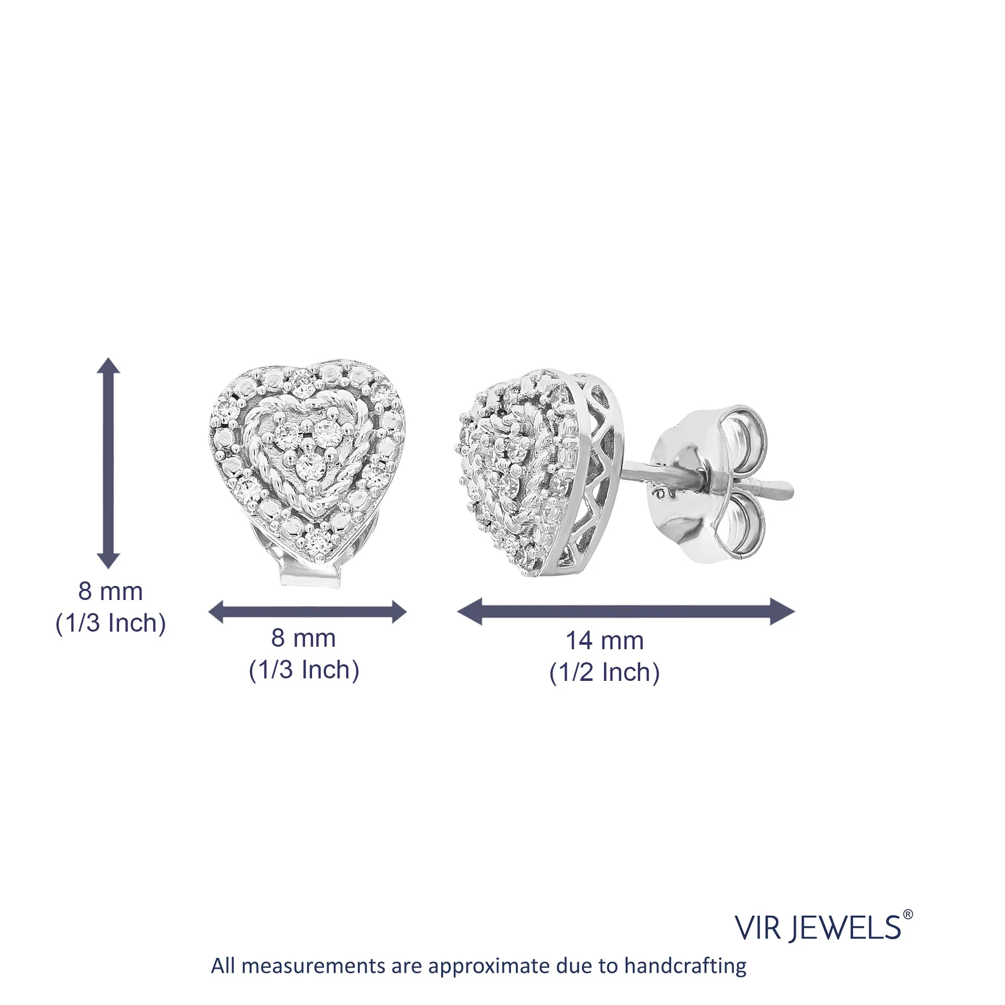 1/8 cttw 18 Stones Round Lab Grown Diamond Studs Earrings .925 Sterling Silver Prong Set Heart Shape