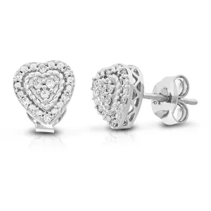 1/8 cttw 18 Stones Round Lab Grown Diamond Studs Earrings .925 Sterling Silver Prong Set Heart Shape