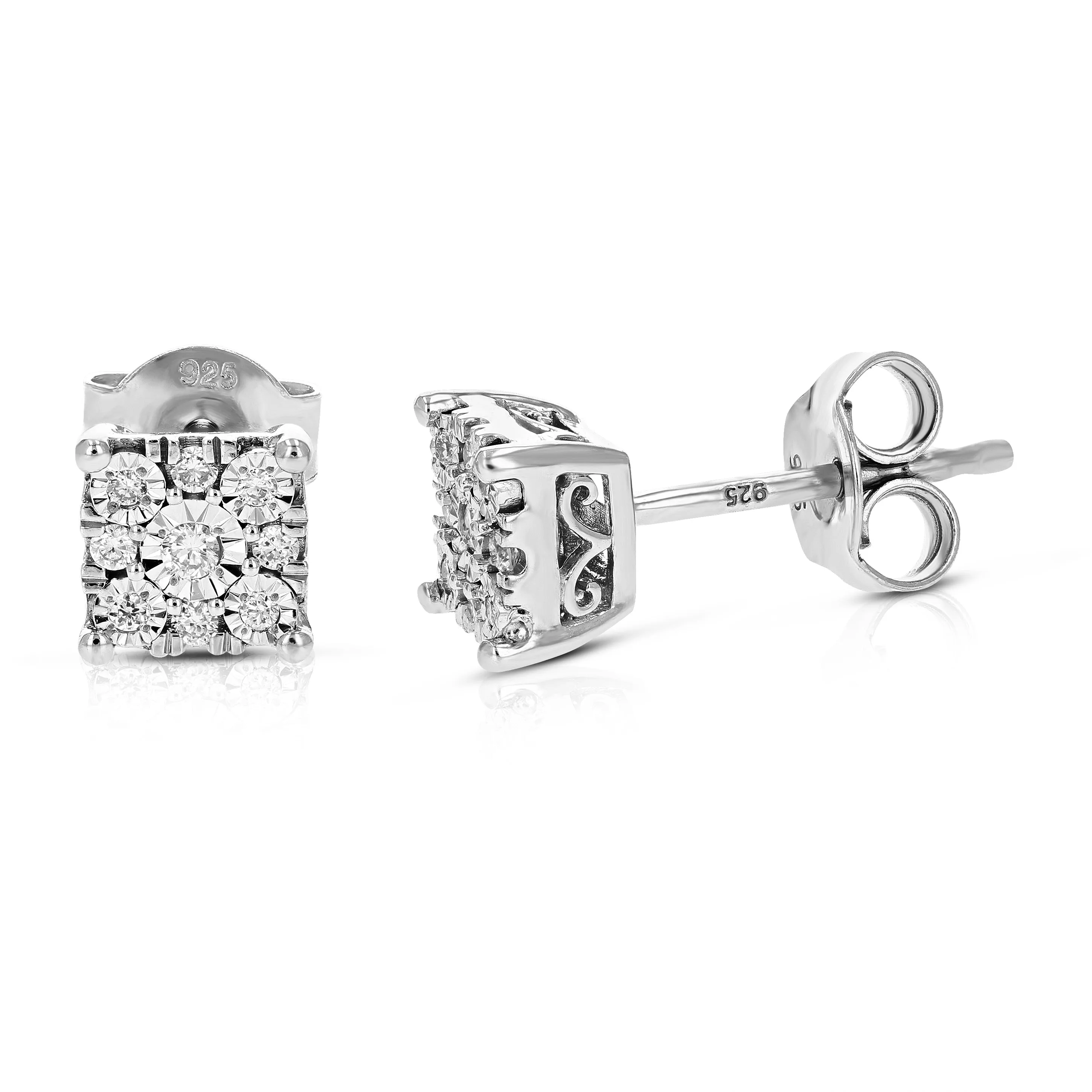 1/8 cttw Round Lab Grown Diamond Stud Earrings .925 Sterling Silver Prong Set