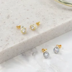 18K Gold Post Cubic Zirconia Studs