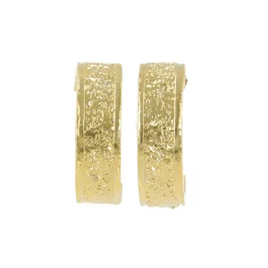 18K Gold Post Textured Flat Hoop Earrings