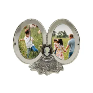 1928 Jewelry Black Cameo Floral Oval Double Photo Locket Frame