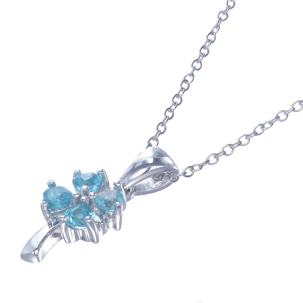 2/5 cttw Pendant Necklace, Swiss Blue Topaz Heart Pendant Necklace for Women in .925 Sterling Silver with Rhodium, 18 Inch Chain, Prong Setting