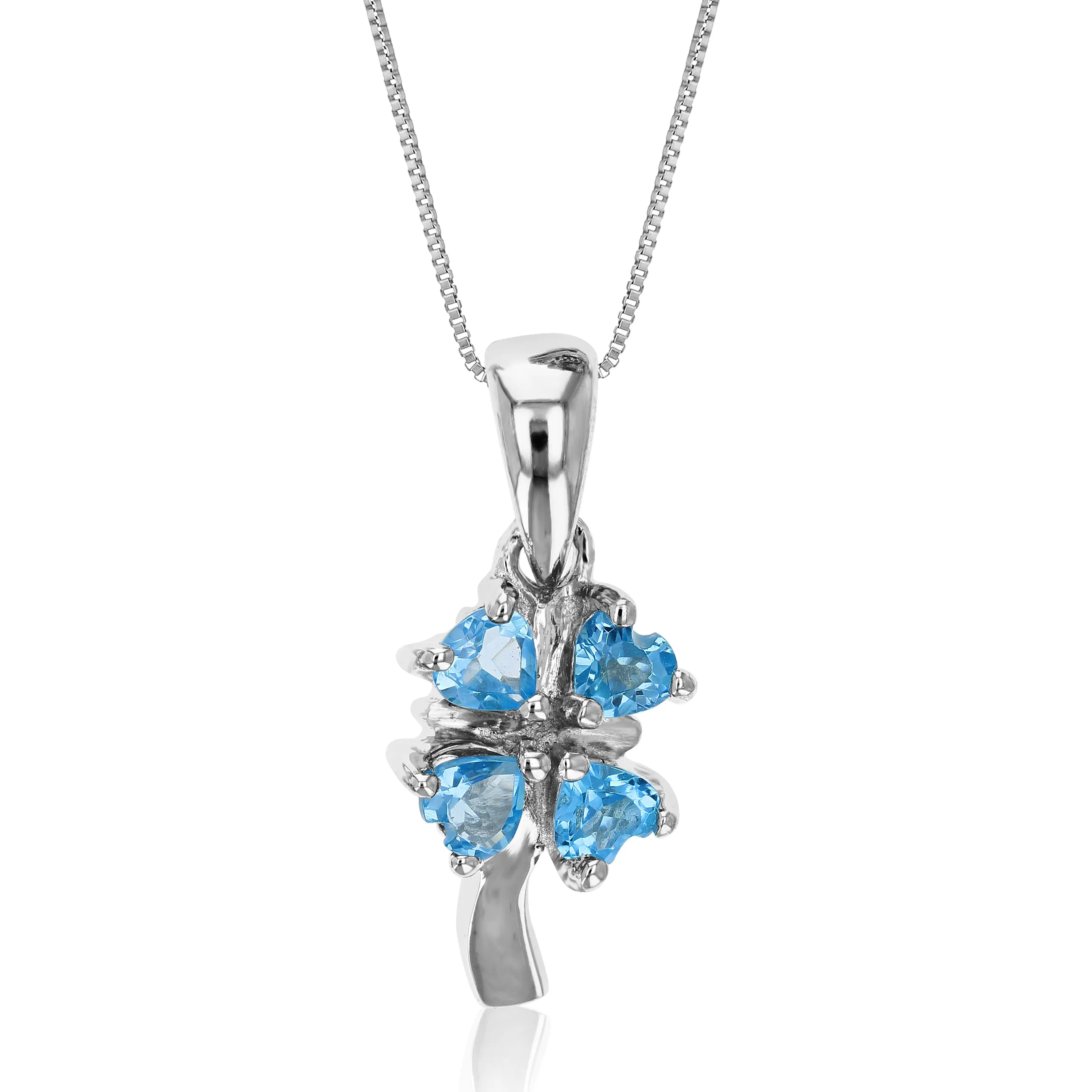 2/5 cttw Pendant Necklace, Swiss Blue Topaz Heart Pendant Necklace for Women in .925 Sterling Silver with Rhodium, 18 Inch Chain, Prong Setting