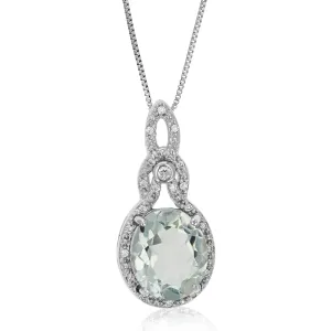 2.80 cttw Pendant Necklace, Green Amethyst Oval Shape Pendant Necklace for Women in .925 Sterling Silver with Rhodium, 18 Inch Chain, Prong Setting