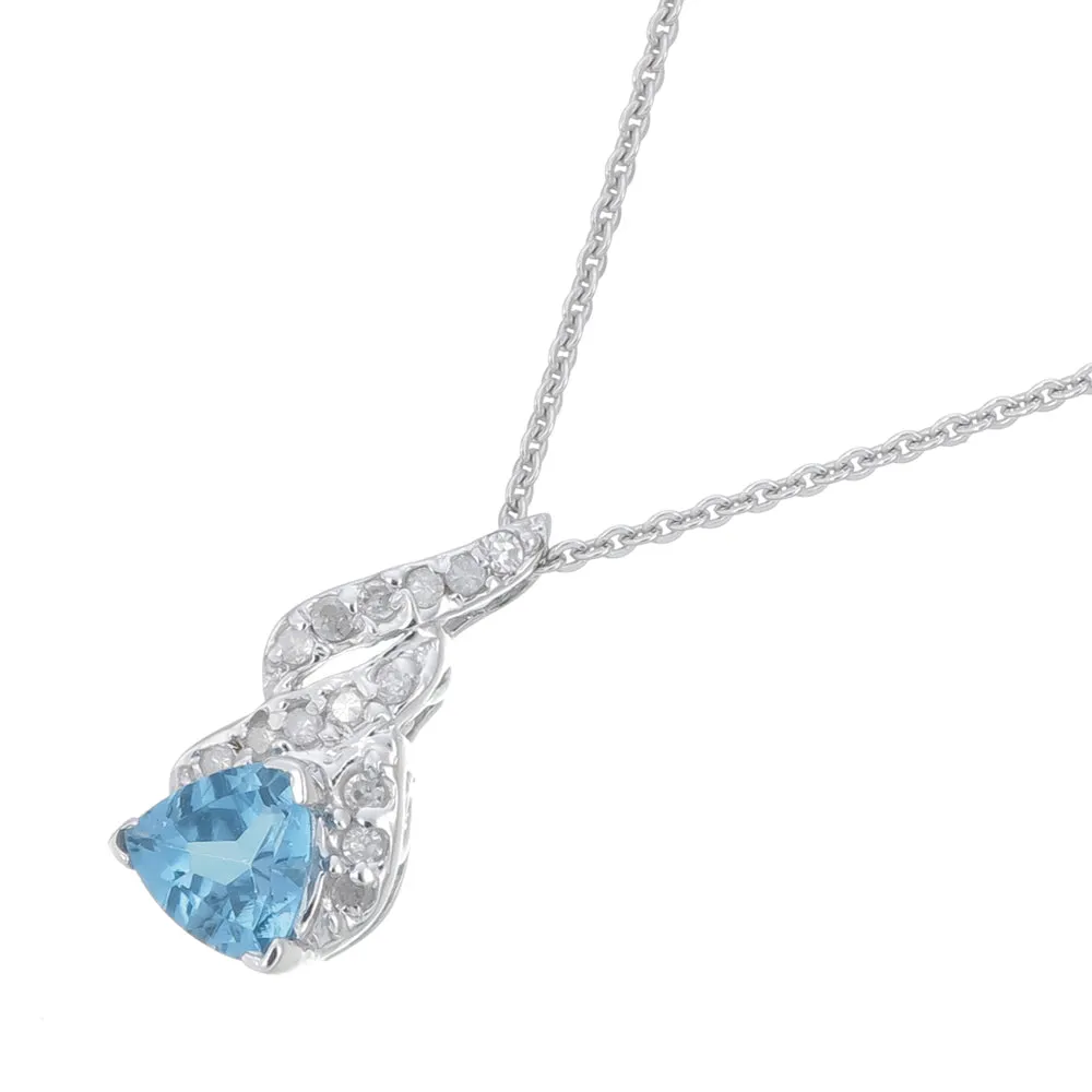 3/4 cttw Diamond Pendant, Trillion Cut Blue Topaz and Diamond Pendant Necklace for Women in 14K White Gold with 18 Inch Chain, Prong Setting