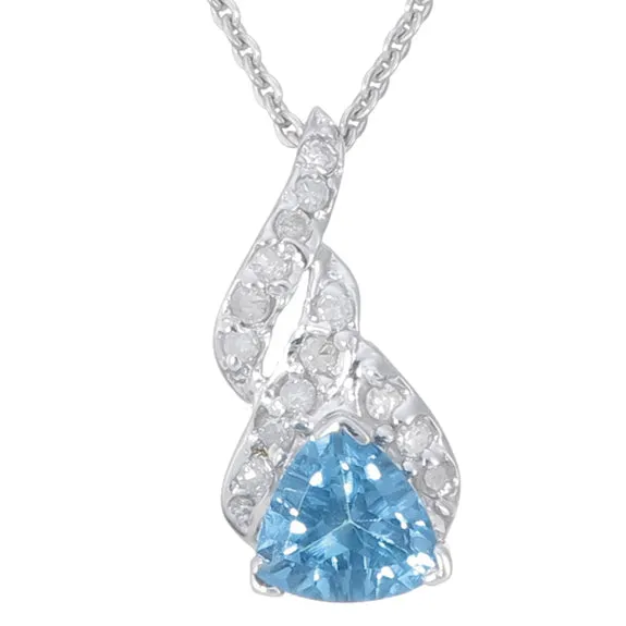 3/4 cttw Diamond Pendant, Trillion Cut Blue Topaz and Diamond Pendant Necklace for Women in 14K White Gold with 18 Inch Chain, Prong Setting