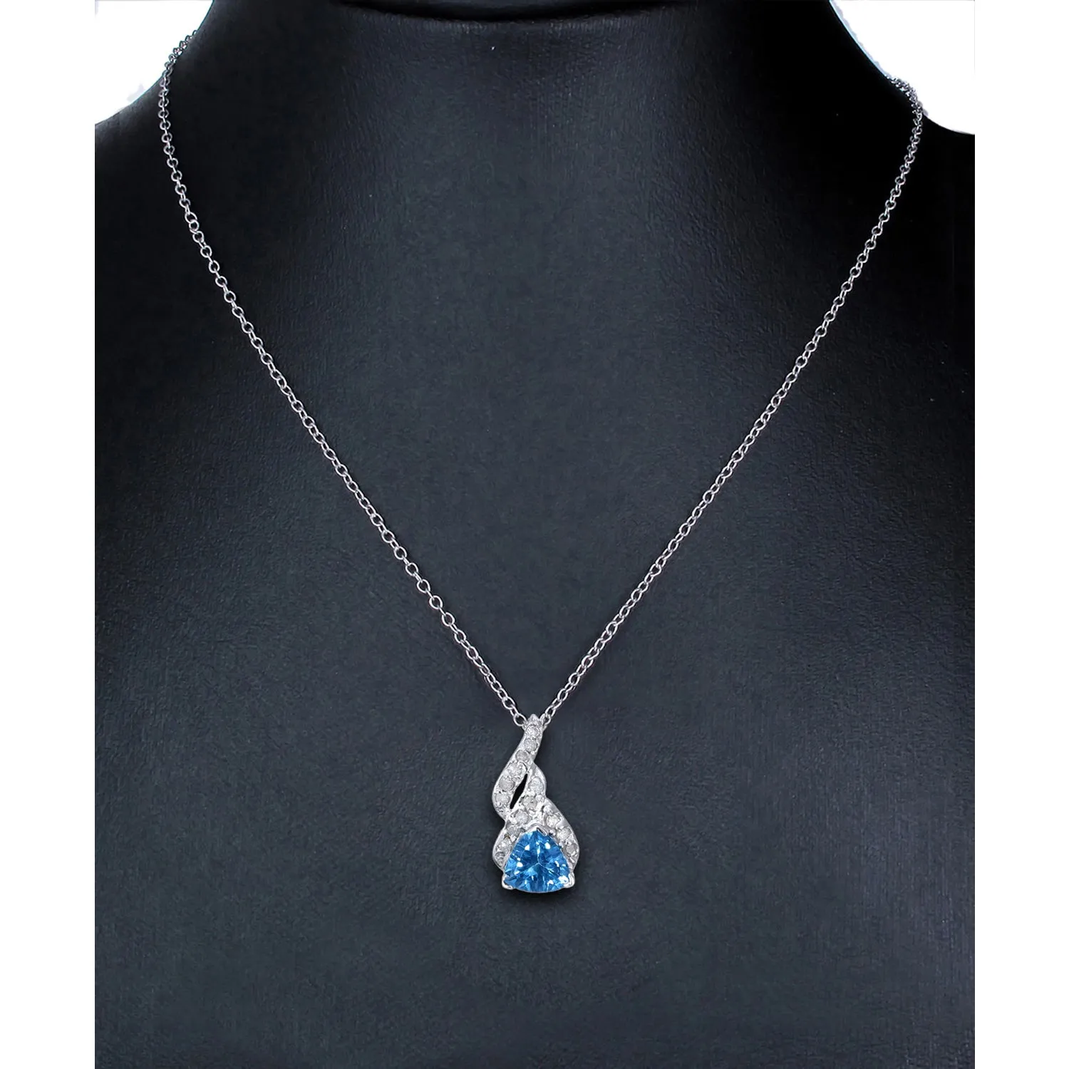 3/4 cttw Diamond Pendant, Trillion Cut Blue Topaz and Diamond Pendant Necklace for Women in 14K White Gold with 18 Inch Chain, Prong Setting