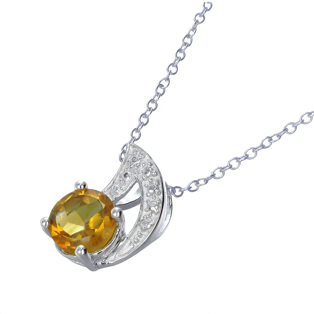 3/4 cttw Pendant Necklace, Citrine Pendant Necklace for Women in .925 Sterling Silver with Rhodium, 18 Inch Chain, Prong Setting