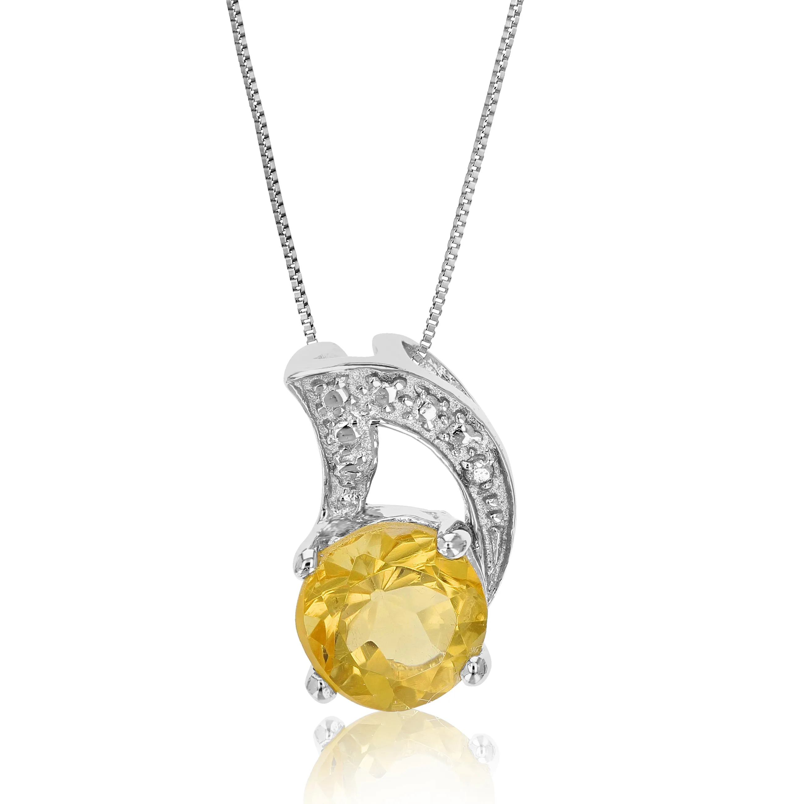 3/4 cttw Pendant Necklace, Citrine Pendant Necklace for Women in .925 Sterling Silver with Rhodium, 18 Inch Chain, Prong Setting