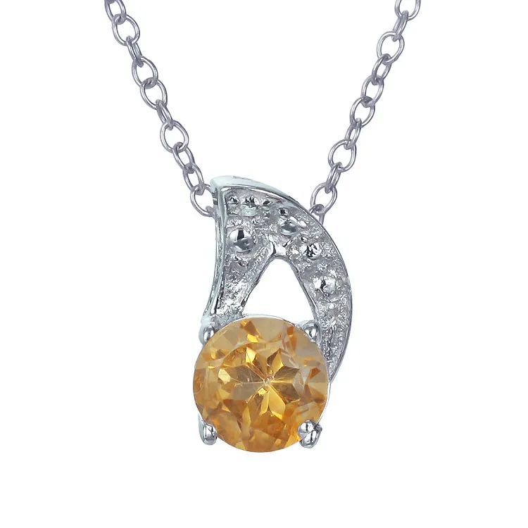 3/4 cttw Pendant Necklace, Citrine Pendant Necklace for Women in .925 Sterling Silver with Rhodium, 18 Inch Chain, Prong Setting