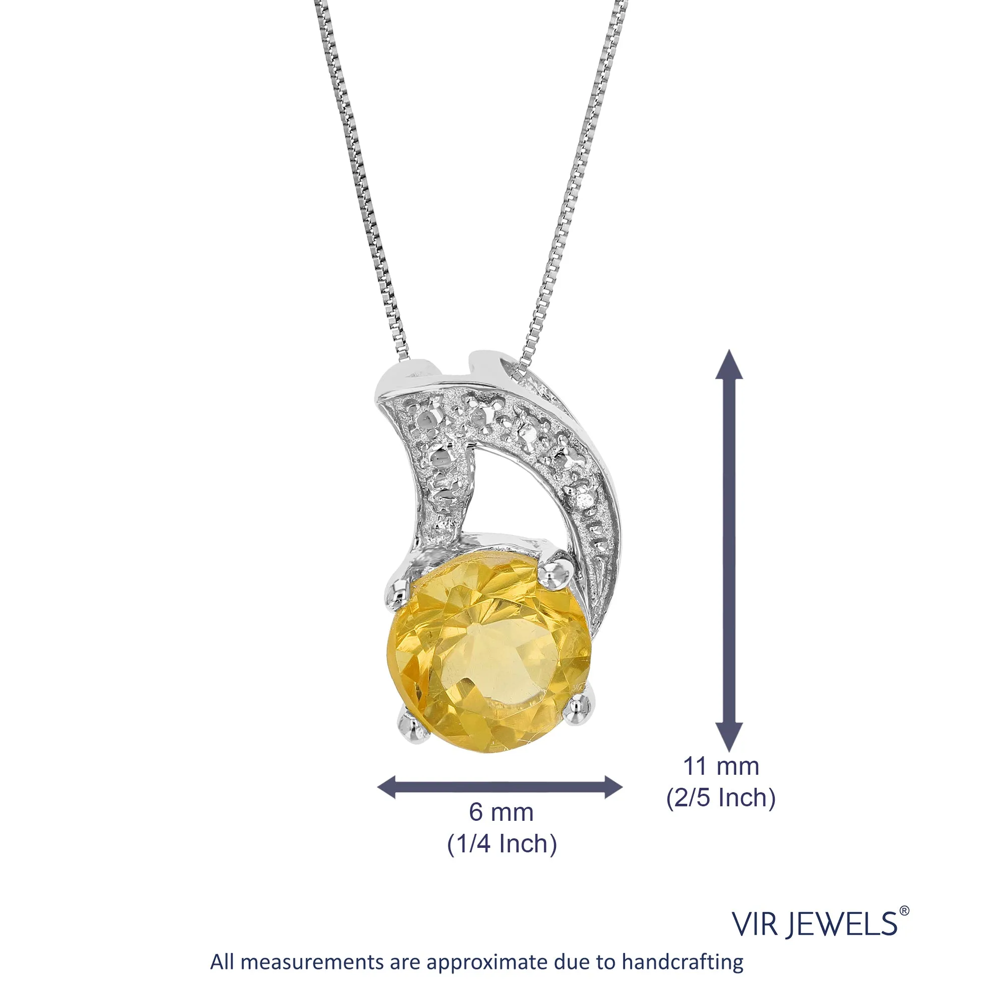 3/4 cttw Pendant Necklace, Citrine Pendant Necklace for Women in .925 Sterling Silver with Rhodium, 18 Inch Chain, Prong Setting