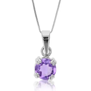 3/4 cttw Pendant Necklace, Purple Amethyst Pendant Necklace for Women in .925 Sterling Silver with Rhodium, 18 Inch Chain, Prong Setting