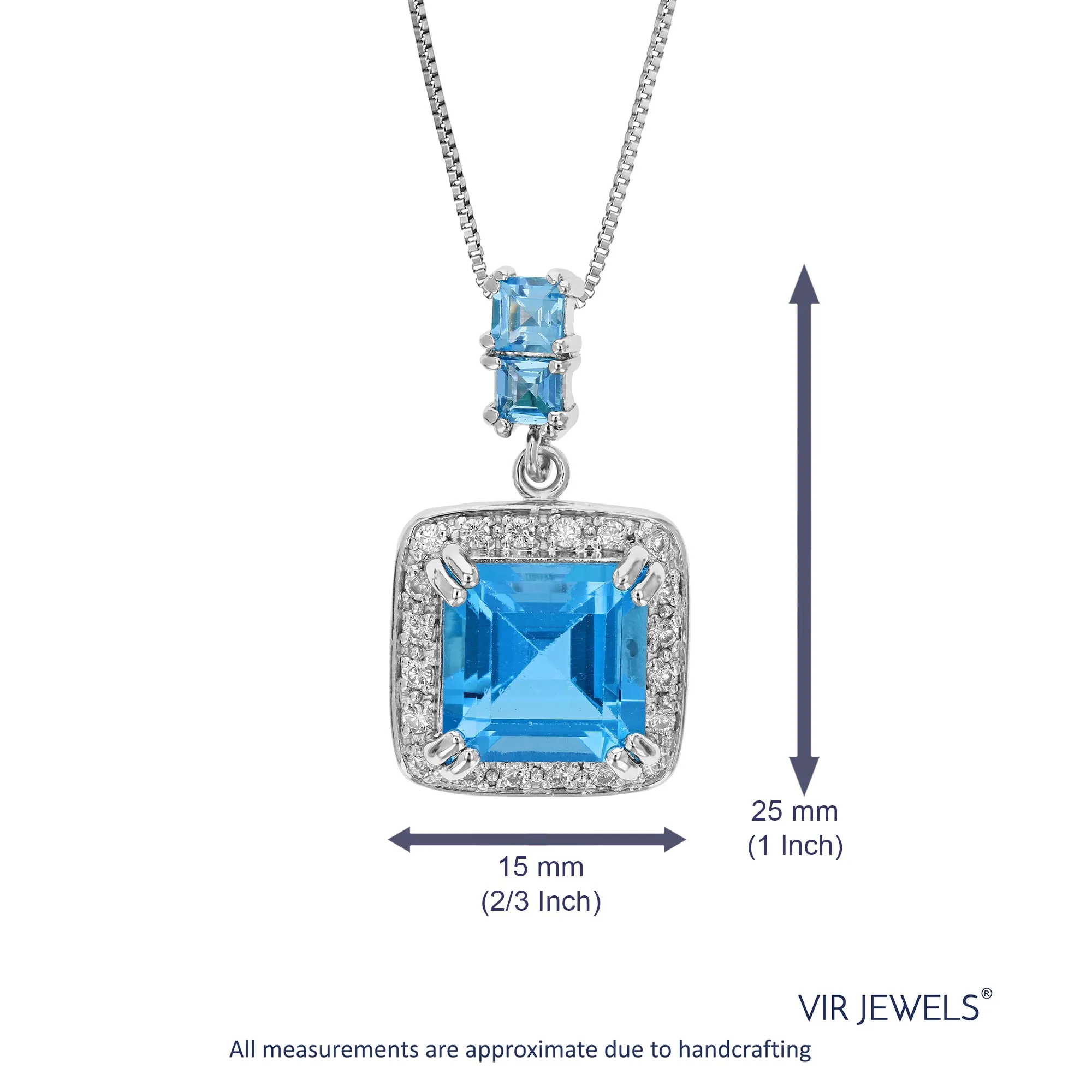 4.30 cttw Pendant Necklace, Swiss Blue Topaz Pendant Necklace for Women in .925 Sterling Silver with Rhodium, 18 Inch Chain, Prong Setting