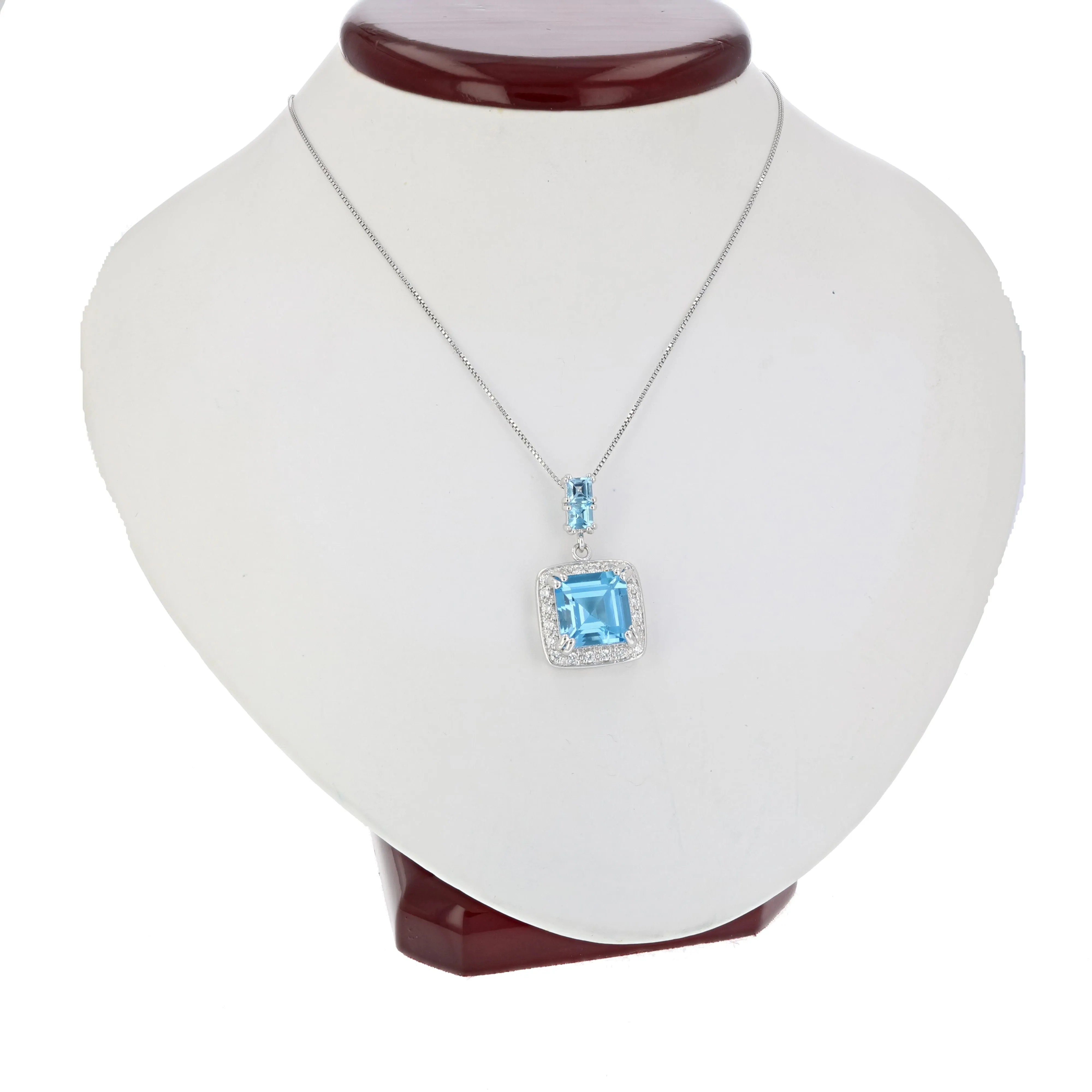 4.30 cttw Pendant Necklace, Swiss Blue Topaz Pendant Necklace for Women in .925 Sterling Silver with Rhodium, 18 Inch Chain, Prong Setting