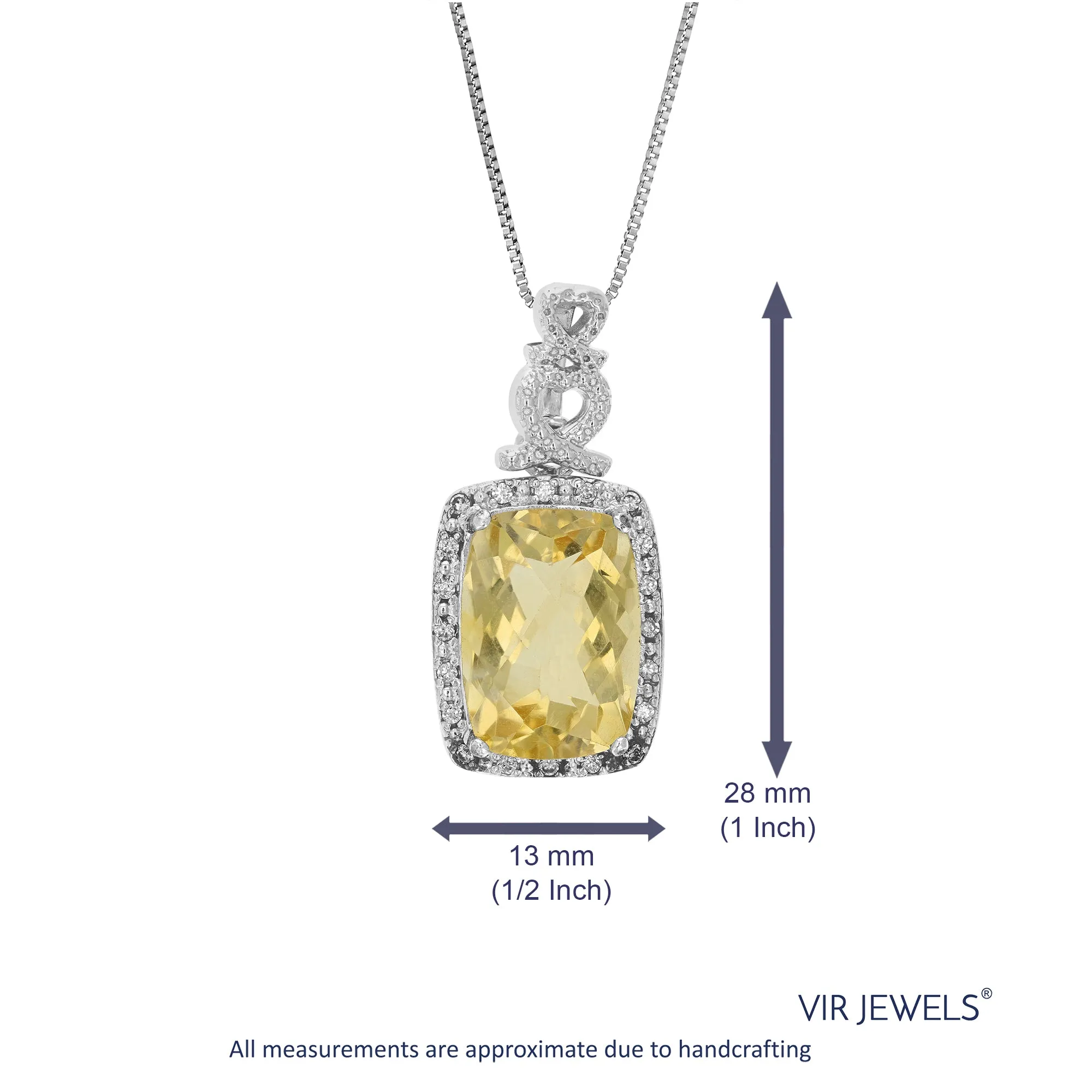 4.70 cttw Pendant Necklace, Citrine Cushion Cut Pendant Necklace for Women in .925 Sterling Silver with Rhodium, 18 Inch Chain, Prong Setting