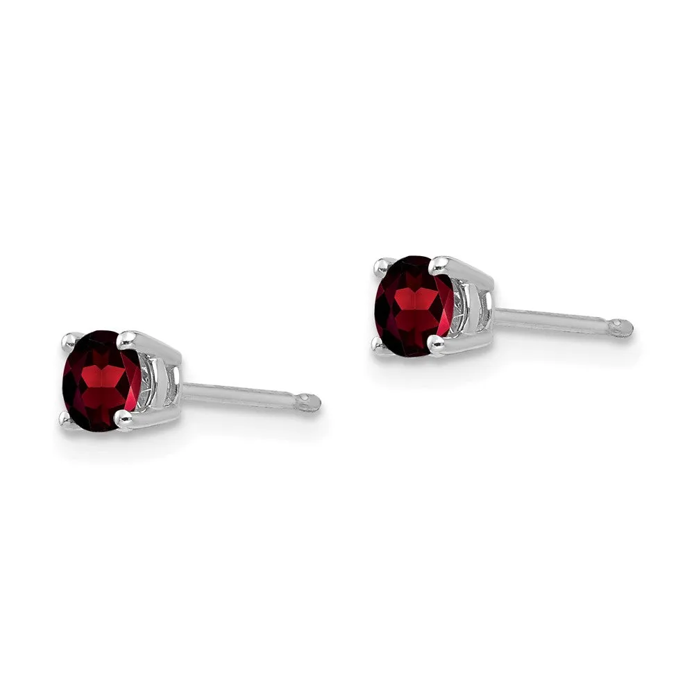 4MM Round Garnet Stud Earrings in 14KT White Gold