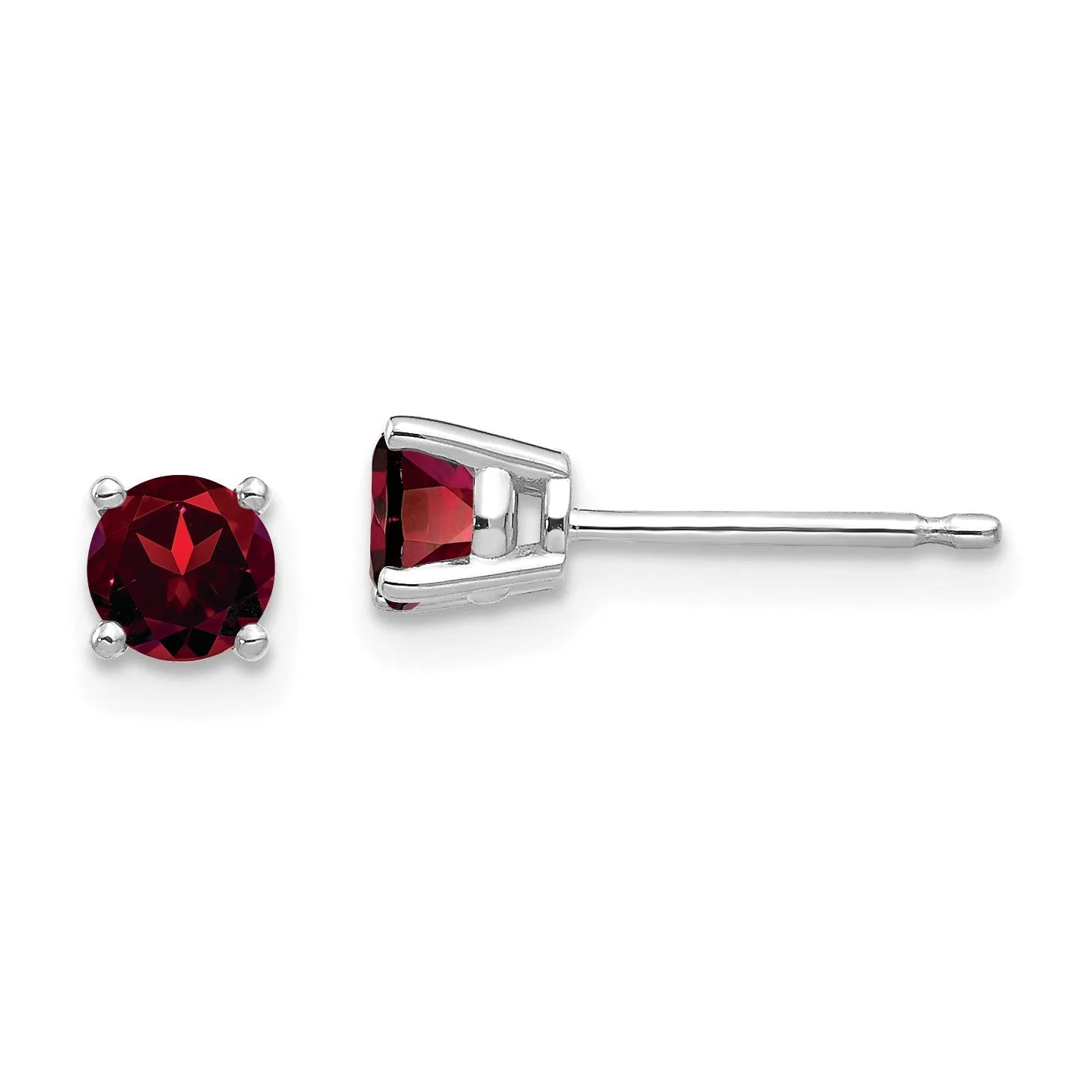 4MM Round Garnet Stud Earrings in 14KT White Gold