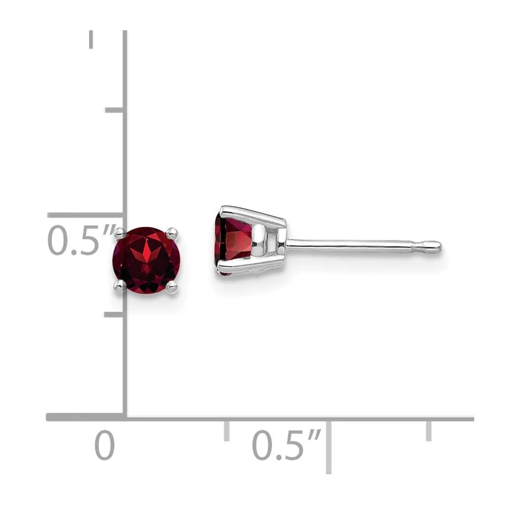 4MM Round Garnet Stud Earrings in 14KT White Gold